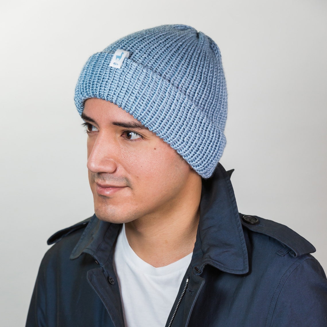 Blue Knitted Beanies Handmade Unisex Knitted Slouchy Beanie Etsy