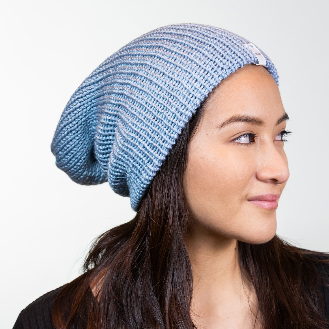 Blue Knitted Beanies Handmade Unisex Knitted Slouchy Beanie Etsy
