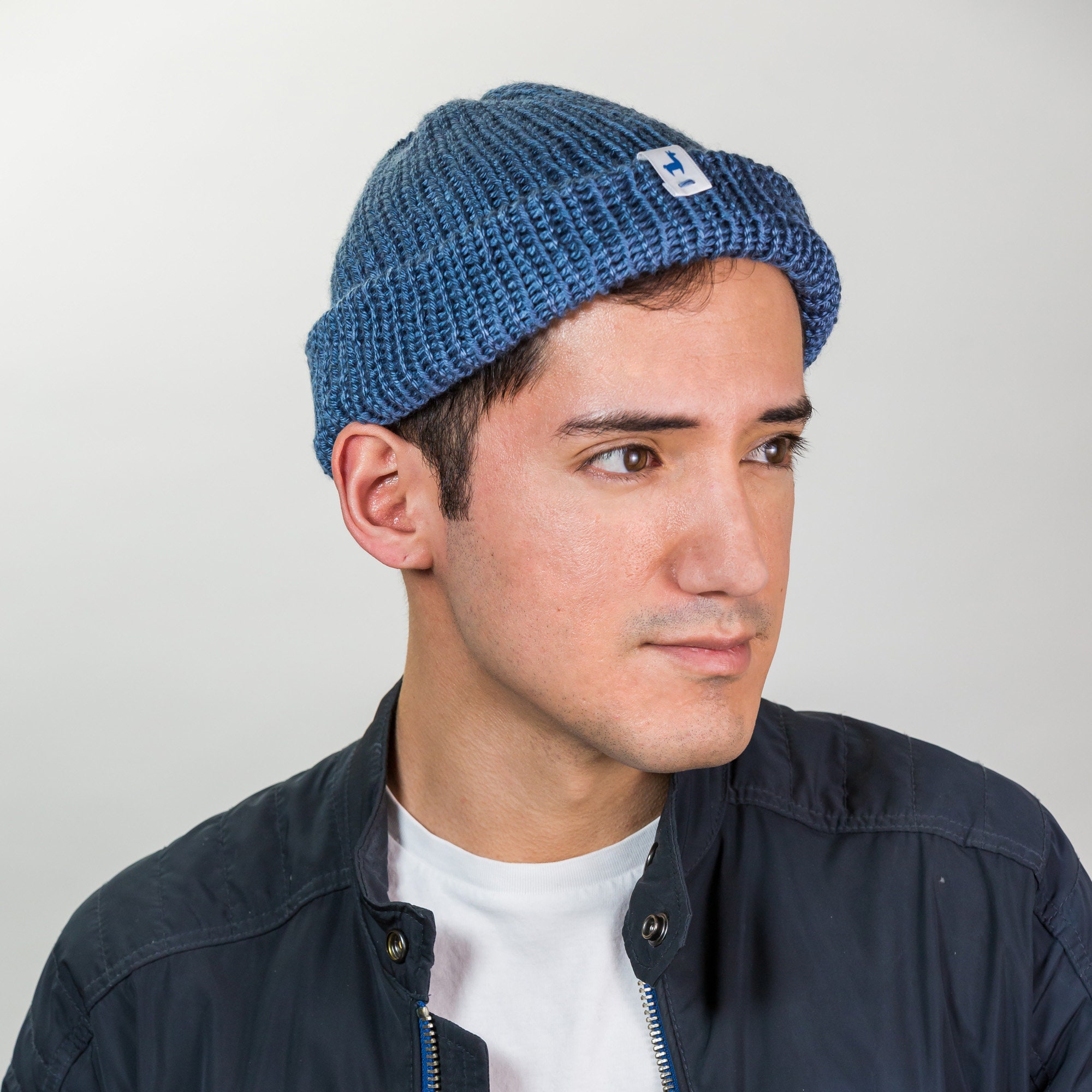 Blue Knitted Beanies Handmade Unisex Knitted Slouchy Beanie Etsy