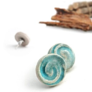 Handmade Ceramic Stud Earrings: Mediterranean Motif Stoneware