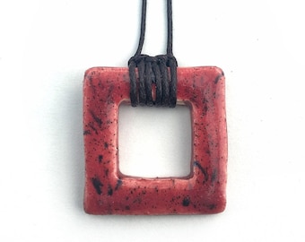 Square Ceramic Necklace, Ceramic Pendant Necklace, Handmade Pendant Necklace, Unique Gift, Gift for Her, Valentines Day Gift, Christmas Gift