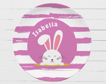 Children's plate with name Rabbit, purple - personalized children's gift for birth, baptism or first communion