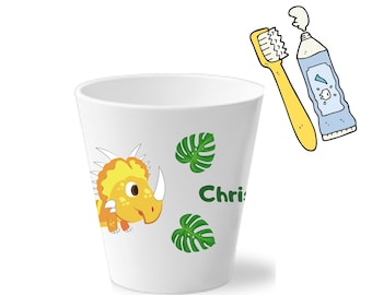 Toothbrush cup Dino personalized - toothbrush cup, kindergarten cup with name, daycare cup dinos