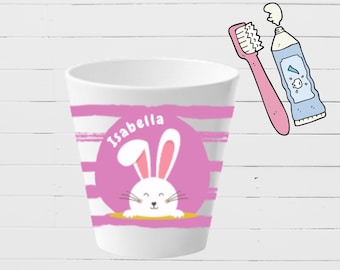 Toothbrush cup for children personalized: rabbit, purple - toothbrush cup, kindergarten cup with name, daycare cup, Easter bunny cup