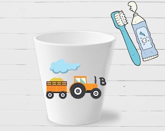 Personalized tractor toothbrush mug - toothbrush cup, kindergarten mug with name - Easter gift for boys