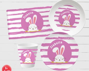Children's tableware with name: Rabbit (purple) - personalized christening gift, big sister gift, camping tableware children personalized