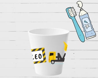 Toothbrush cup personalized: construction site, truck, cement mixer - toothbrush cup, kindergarten cup with name, daycare cup