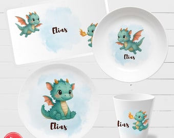 Personalized children's tableware: Dragon - christening gift for boys & girls, personalized gift for children, babies, tableware with name