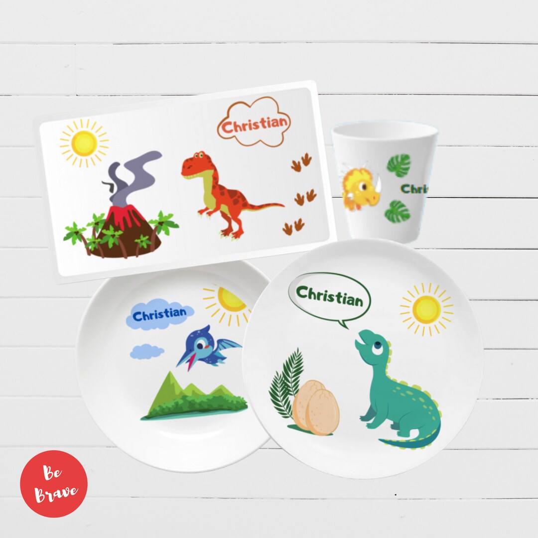 Personalized Children's Tableware Dinosaur Dino Tableware Personalized Christening Gift for