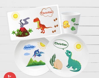 Personalized children's tableware: Dinosaur - Dino tableware - christening gift with name, personalized school enrollment gift for boys