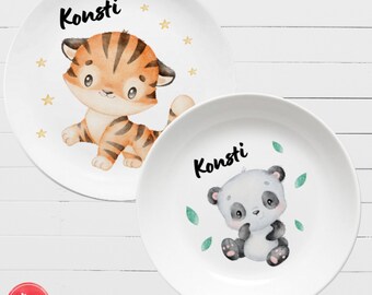 Personalized children's plate set: Tiger and Panda - Outdoor & Camping plates personalized for children