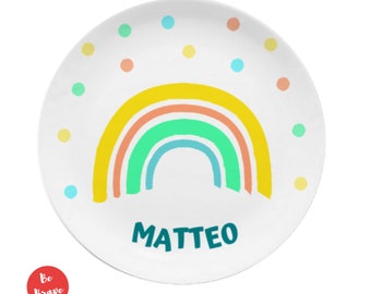 Kinderteller mit Namen personalisiert - Regenbogen - Geschenk für Baby und Kind, Taufgeschenk, Melamin, Mädchen, Junge, Schüssel mit Name