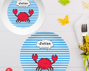Personalized children's tableware with name: Crab - personalized children's gift 2026, summer gift for children, camping tableware for children with name