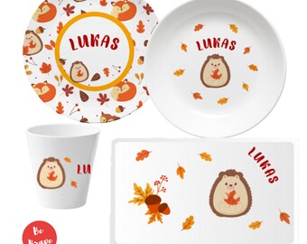 Children's tableware with name: Hedgehog, personalized children's tableware set