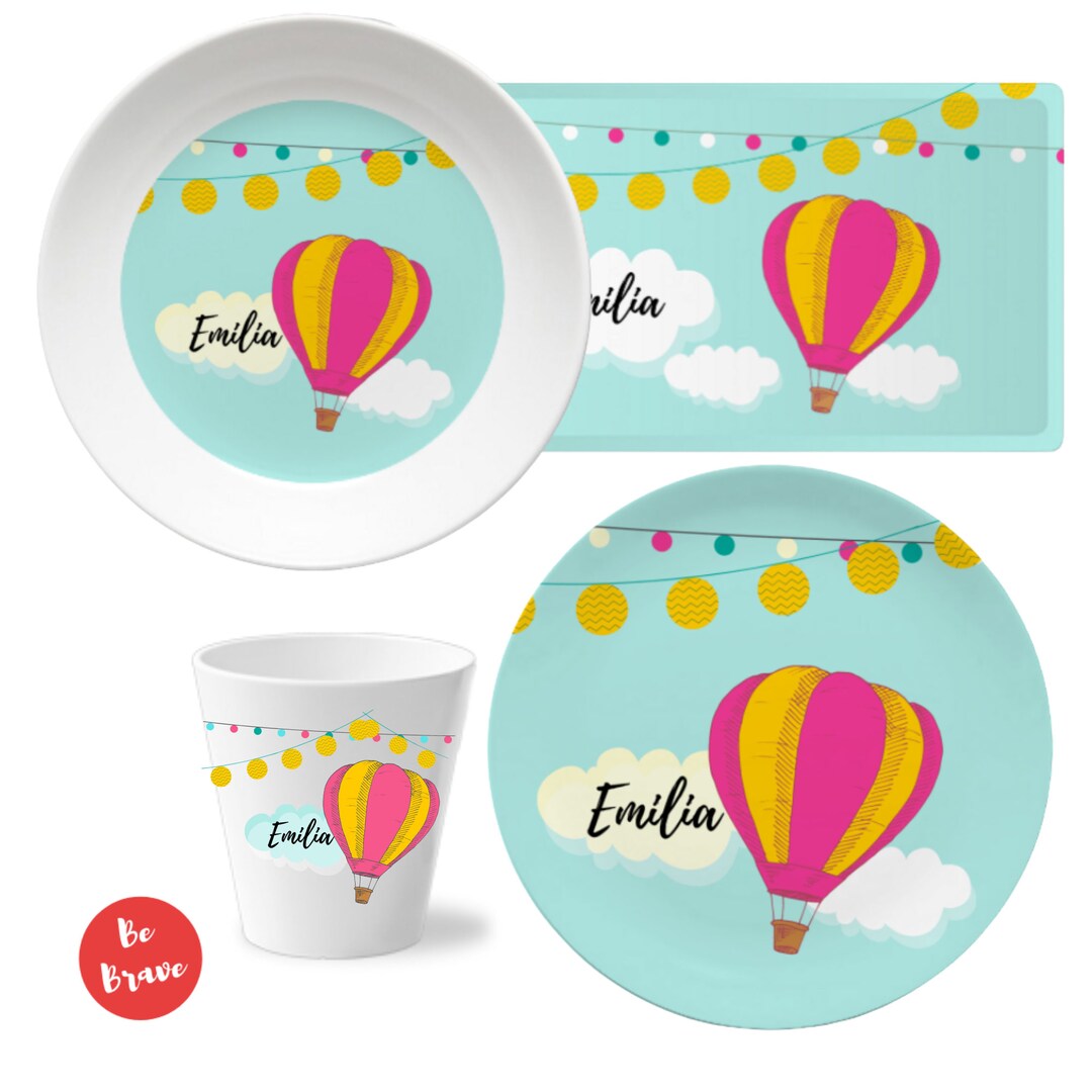 Personalized Children's Tableware Hot Air Balloon Pink Etsy UK