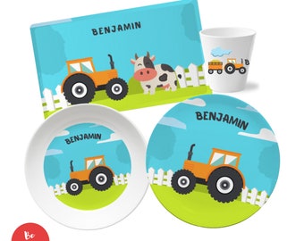 Personalized children's tableware: Tractor & Farm - Christening gift with name, personalized birthday gift for boys and girls