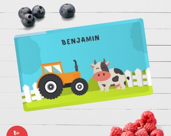 Breakfast board with name tractor, farm - personalized baptism gift, communion gift for boys and girls