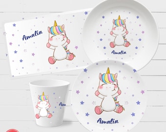 Unicorn children's tableware personalized with name - christening gift with name - Unicorn - personalized Christmas gift for girls