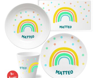 Children's tableware with name: Rainbow - personalized gift for children, christening gift, birthday gift for toddler 2025, school enrollment