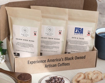 Black Owned Coffees Sampler Box, Gift Set, 3-piece Variety Set, Blends, Dark and Medium Roast Coffees, Specialty, Gourmet Coffees