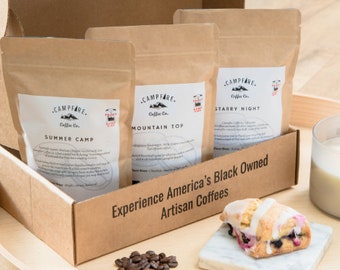 Coffee Sampler, Coffee Gift Box, Assorted Coffees, Black Coffee -BIPOC Owned-Seattle's Finest, Wood Flame Roasted -Woman Owned - 4 oz Packs