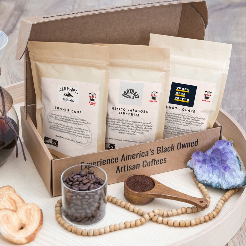 Black Owned Coffees Sampler Box, Gift Set, Medium & Dark Roasts, Blends