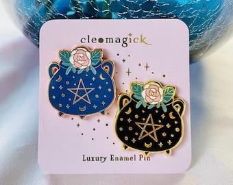 Cauldron Enamel Pin Set: Flower Goth Witchy Pins