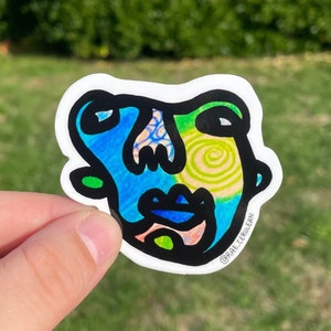 Abstract Face Vinyl Sticker, Hand Drawn Sticker, Die Cut Waterproof Laptop Sticker, Skateboard Sticker, Artsy Sticker, Unique Sticker