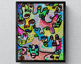 Abstract Face Print, Colorful Poster for Office, funky Art print, Trendy Artwork, Art by Gay Artist, stoner art