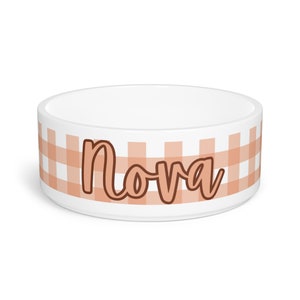 Customized Pet Bowl Gingham Dog Name Food Bowl Cat Food Personalized Ceramic Doggie Dinner Bowl Pet Lover Gift Bowl