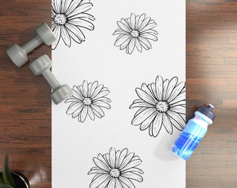 Flower Yoga Mat Black and White Floral Pattern Fun Rubber Christmas Gift Exercise Friend Gift Meditation Yoga Mat