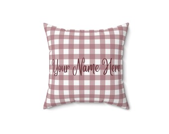 Customized Gingham Name Pillow Throw Home Decor Bedroom Decor Pillow Spun Polyester Square Pillow Dorm Gift Christmas Gift Girl Gift