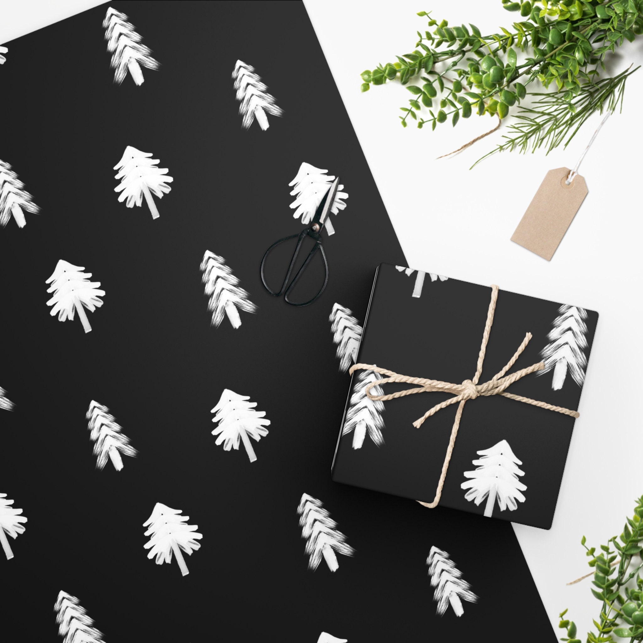 Black Wrapping Paper Black and White Christmas Tree Fun Festive