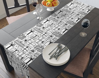 Gift Table Runner Black and White Table Runner (Cotton, Poly) Christmas Table Runner Christmas Gift Dining Decor Christmas Table Runner