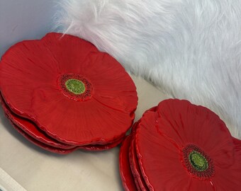 Fleur Rouge Ambience Poppy Flower Red Plates Set of 8