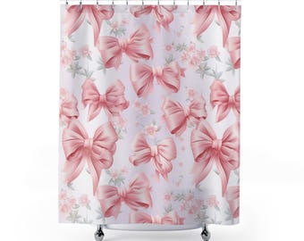 Coquette Shower Curtain Pink Ribbons and Bows Bathroom Decor Girls Bathroom Decor Shower Curtain