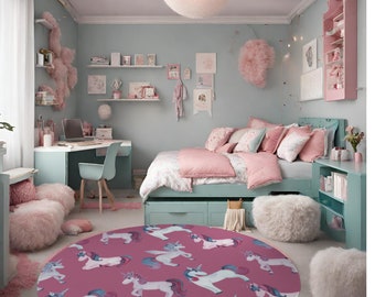 Unicorn Round Rug for Girls Bedroom Girls Bathroom Whimsical Fun Unicorn Rug Home Decor Bedroom Decor Gift Round Rug