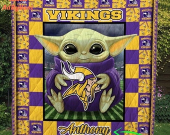 Personalized Custom Name Fleece Blanket Minnesota American Football Team Fleece Blanket Quilt Vikings Football Team Fleece Blanket Quilt