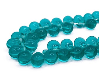 6 x 4mm czech glass teal blue green teardrop beads, transparent teal, 1 horizontal hole, 25, 50 or 100