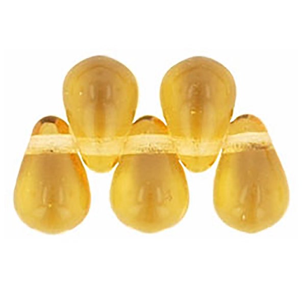 6 x 4mm czech glass topaz yellow teardrop beads, topaz tear drop beads, yellow teardrops, 1 horizontal hole, 25, 50 or 100