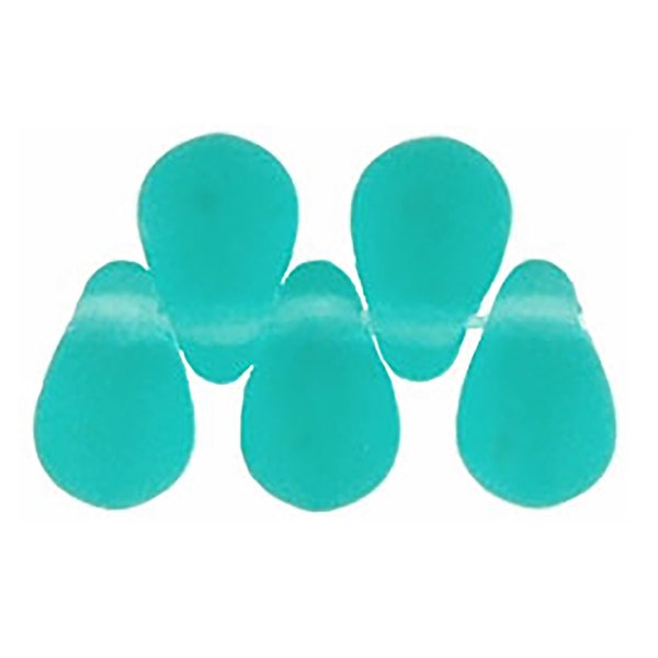 6 x 4mm czech glass teal matte teardrop beads, teal green tear drop beads, teal blue teardrop beads,  1 horizontal hole, 25, 50 or 100