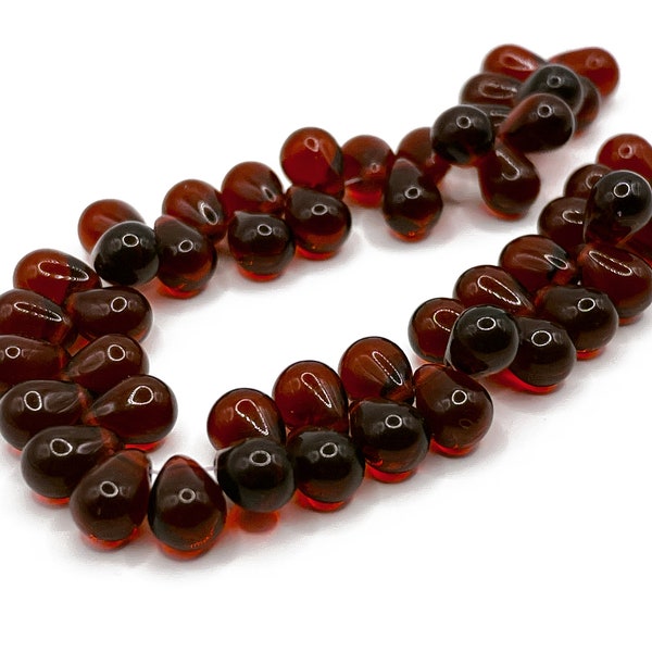 8 x 6mm Czech glass garnet red teardrop beads, garnet red tear drop beads, dark red teardrop beads, 1 horizontal hole, 25, 50 or 100