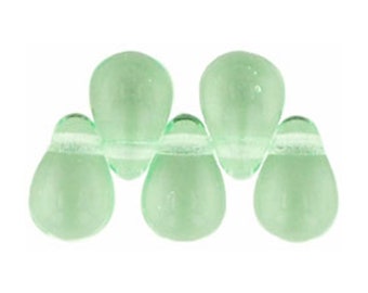 8 x 6mm Czech glass light peridot green teardrop beads, light green tear drop beads, green teardrop beads, 1 horizontal hole, 25, 50 or 100