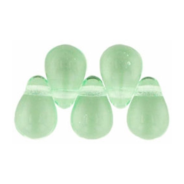 8 x 6mm Czech glass light peridot green teardrop beads, light green tear drop beads, green teardrop beads, 1 horizontal hole, 25, 50 or 100