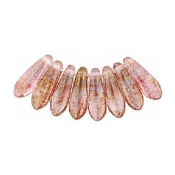 Czech glass dagger beads, fringe beads, petal beads, 3 x 10mm, transparent pink topaz, light pink daggers, 1 horizontal hole, 25, 50 or 100