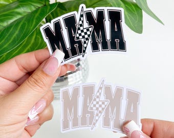 Mama Sticker: Checkered Lightning Bolt, Trendy Mom Decal