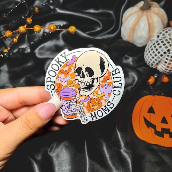 Spooky Moms Club Sticker | Skeleton, Coffee, Halloween Decal