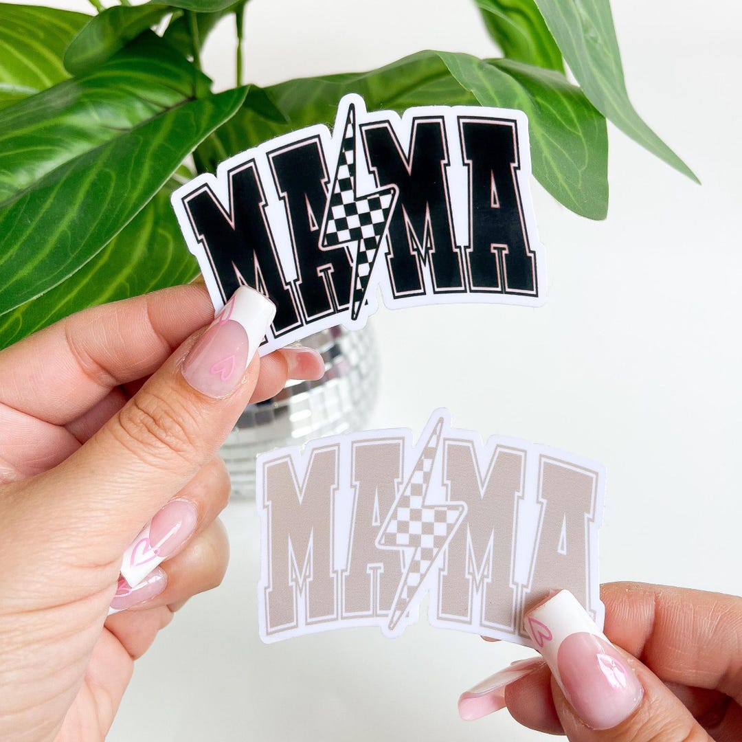 Mama Sticker: Checkered Lightning Bolt, Trendy Mom Decal - Etsy
