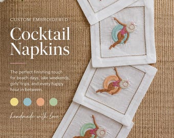 Embroidered Pool Float Cocktail Napkins