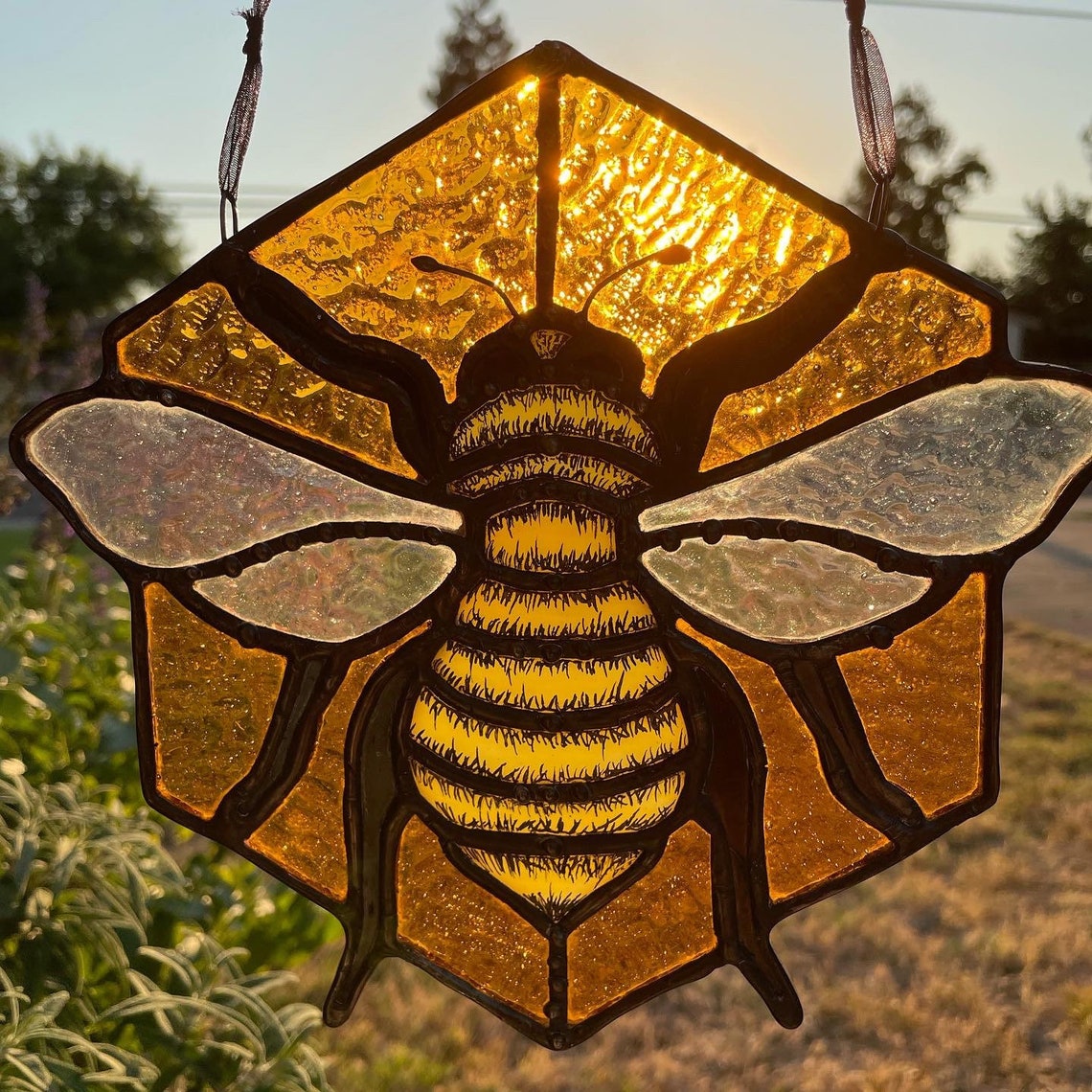 HOBBY Honey Bee Stained Glass Pattern. Suncatcher Pattern. Bee. Hexagon ...